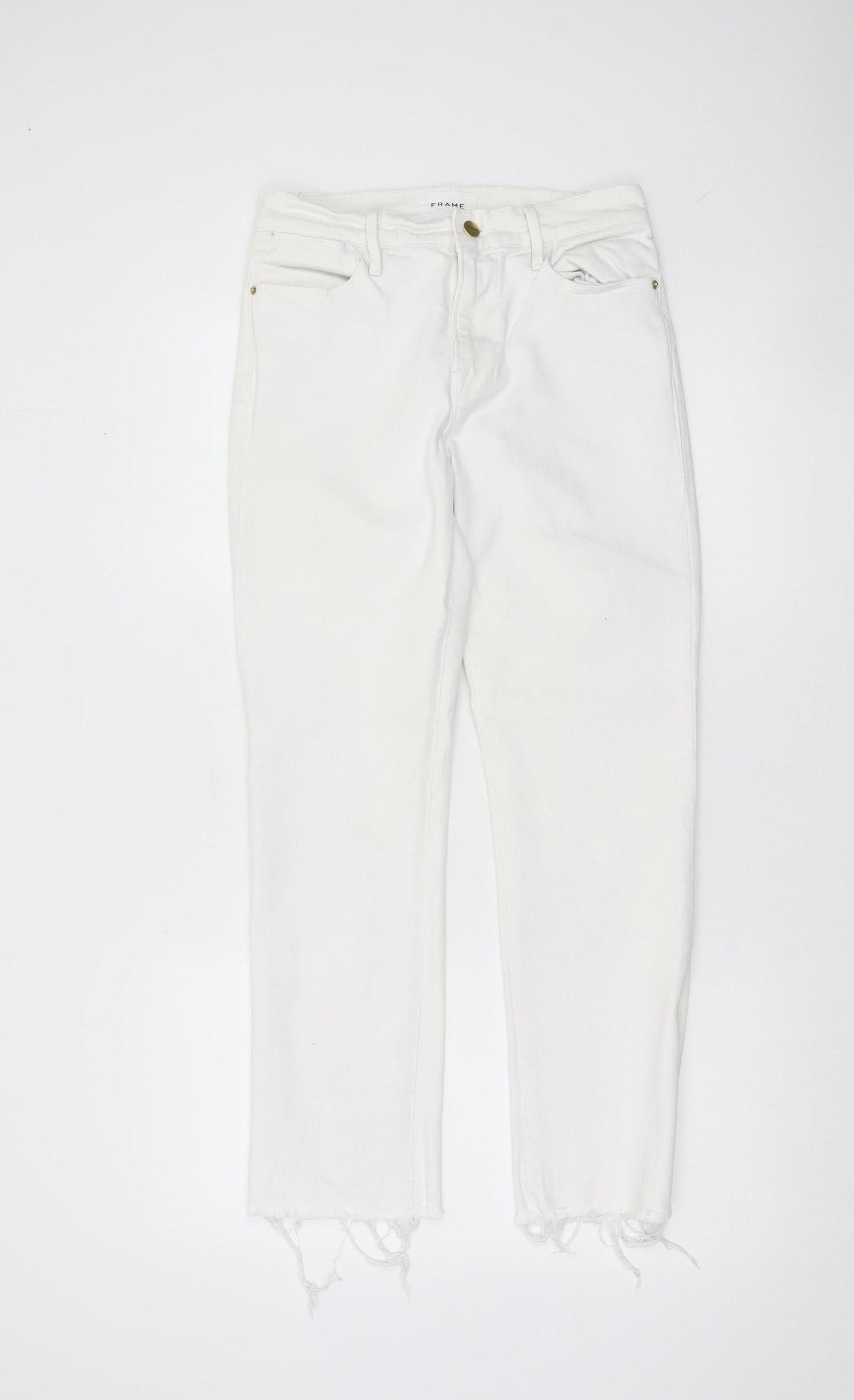 Frame Women’s White Slim Straight Jeans Size 27 Frayed Hem