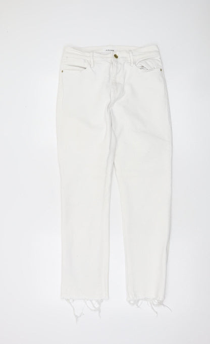 Frame Women’s White Slim Straight Jeans Size 27 Frayed Hem