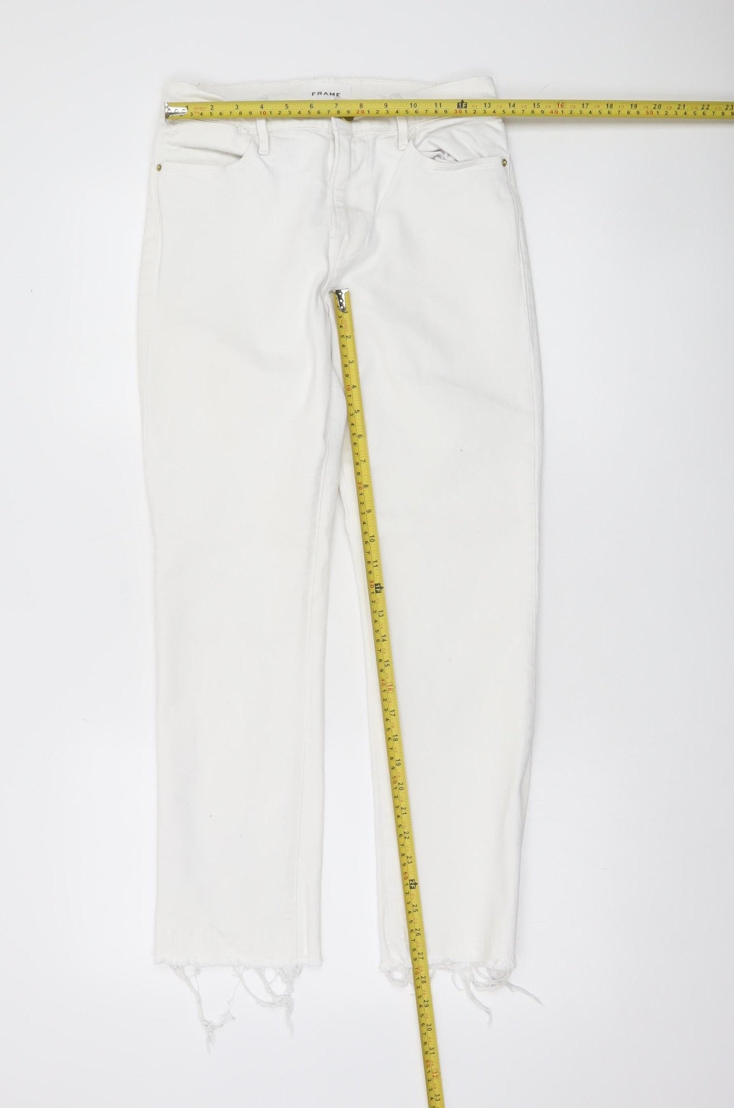 Frame Women’s White Slim Straight Jeans Size 27 Frayed Hem