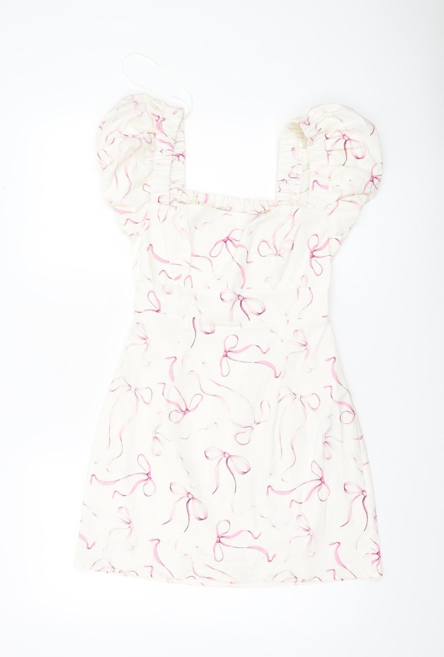 Stradivarius Women’s Ivory Puff Sleeve A-Line Short Dress Size 12
