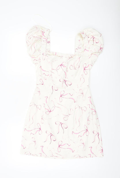 Stradivarius Women’s Ivory Puff Sleeve A-Line Short Dress Size 12