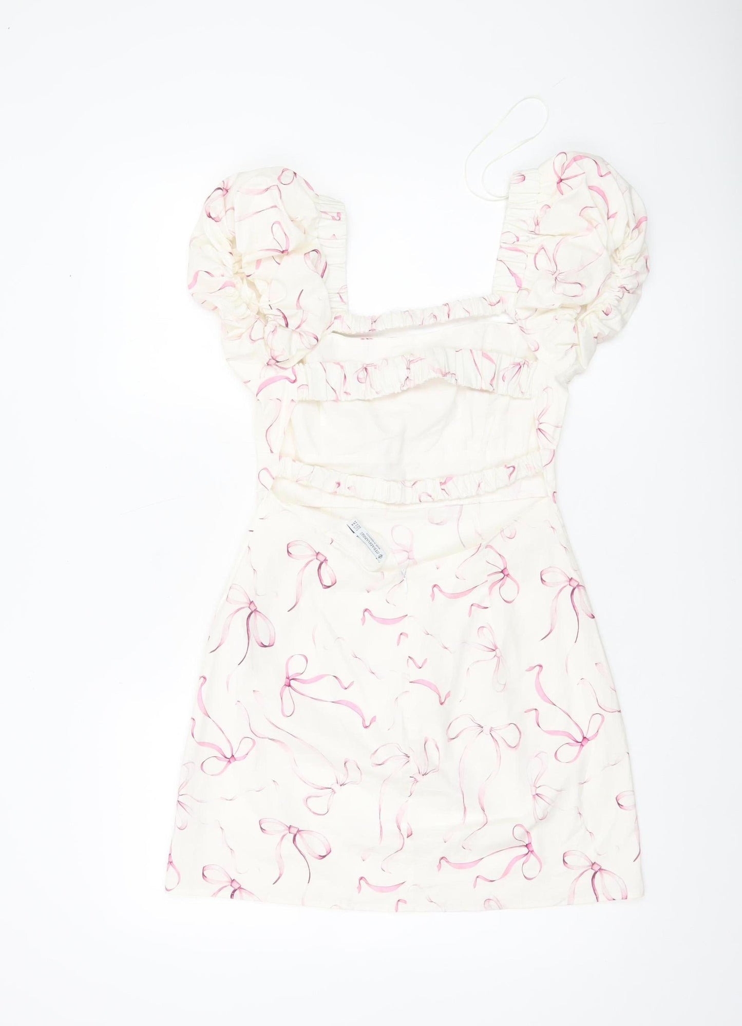 Stradivarius Women’s Ivory Puff Sleeve A-Line Short Dress Size 12