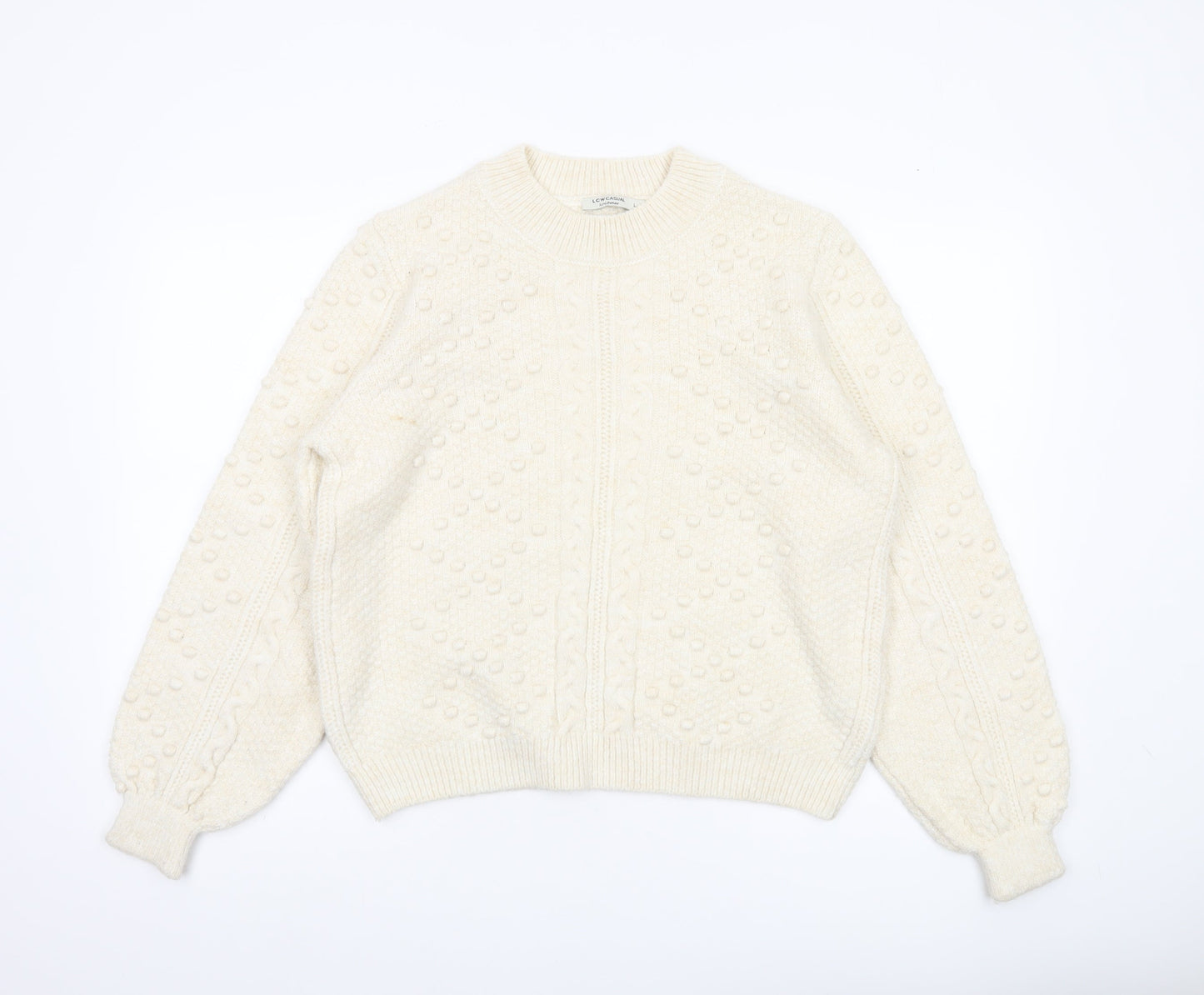 LCW Casual Women’s Ivory Cable Knit Jumper L Long Sleeve Pullover