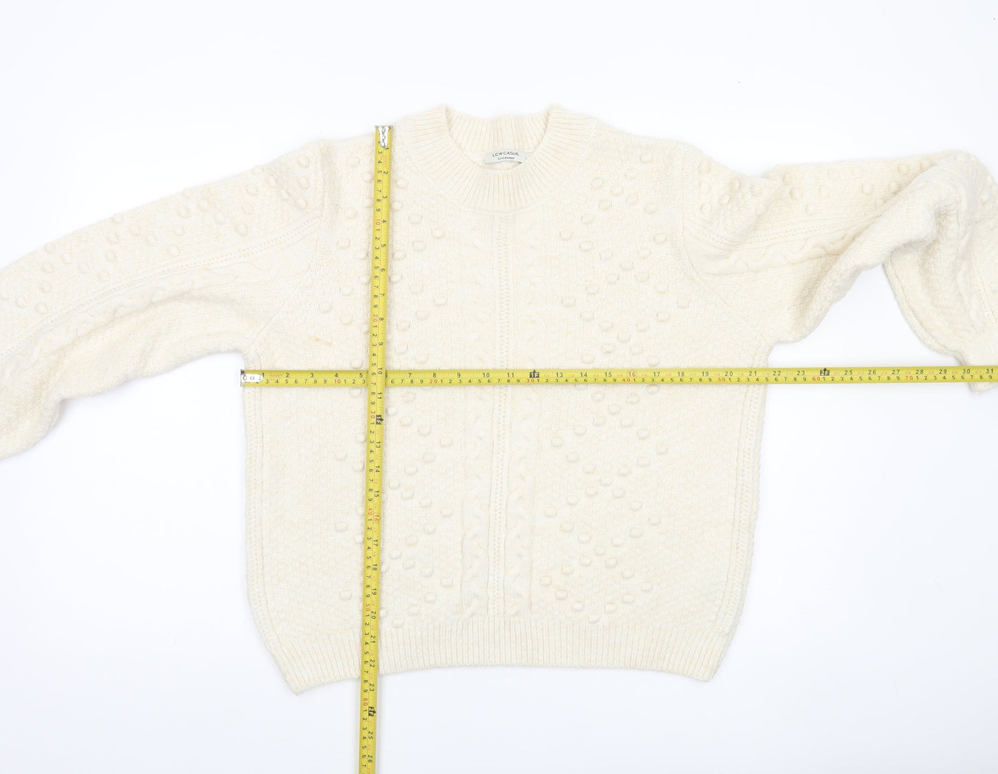 LCW Casual Women’s Ivory Cable Knit Jumper L Long Sleeve Pullover