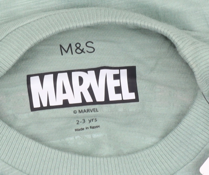 Marks and Spencer Boys Green Hulk Marvel T-Shirt 2-3 Years