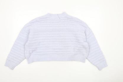 Bershka Women’s White Chunky Knit Crew Neck Pullover Jumper Size S