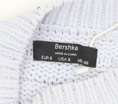 Bershka Women’s White Chunky Knit Crew Neck Pullover Jumper Size S