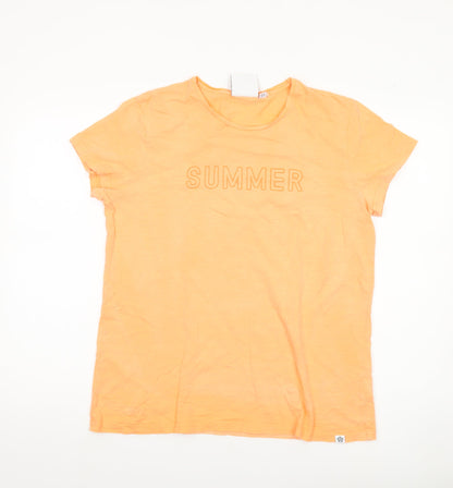 TOG24 Womens Orange Cotton Summer Embroidered T-Shirt Size 14