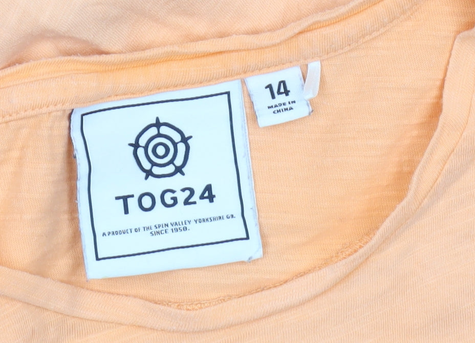 TOG24 Womens Orange Cotton Summer Embroidered T-Shirt Size 14