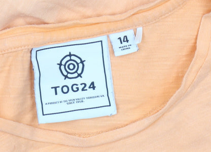 TOG24 Womens Orange Cotton Summer Embroidered T-Shirt Size 14