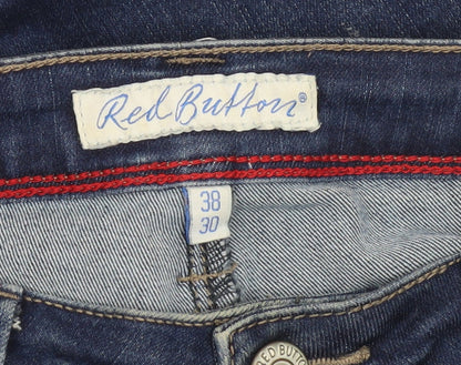 Red Button Men's Blue Straight Leg Jeans 38W 30L Stretch Denim