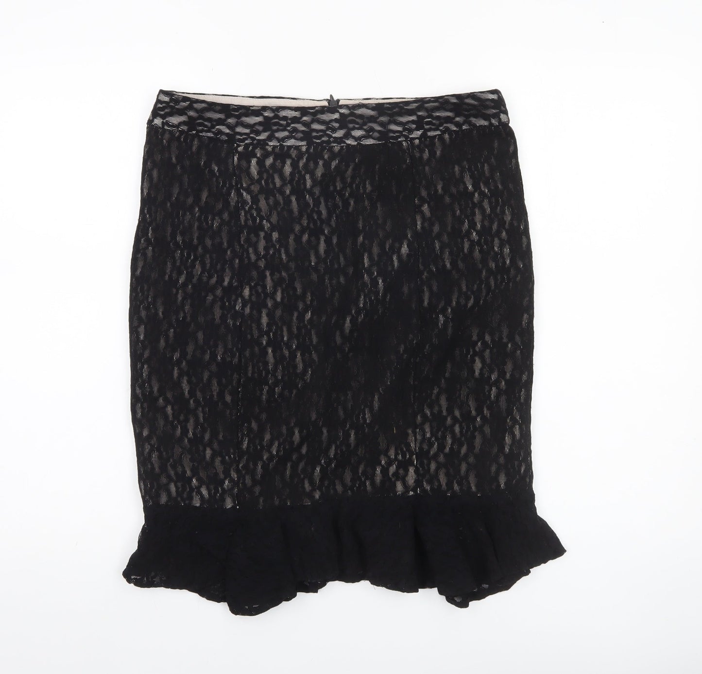 Edina Ronay Womens Black Size 12 Lace Pencil Skirt Ruffle Hem