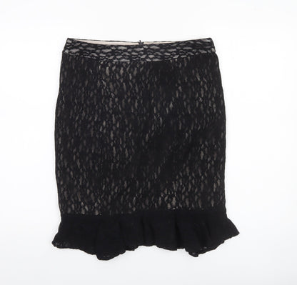 Edina Ronay Womens Black Size 12 Lace Pencil Skirt Ruffle Hem