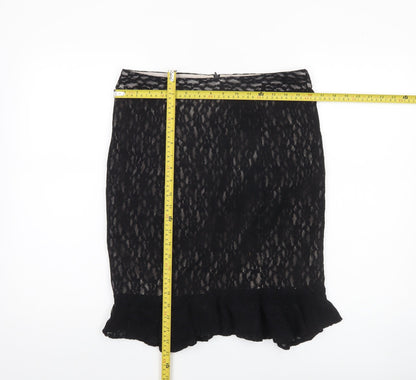 Edina Ronay Womens Black Size 12 Lace Pencil Skirt Ruffle Hem