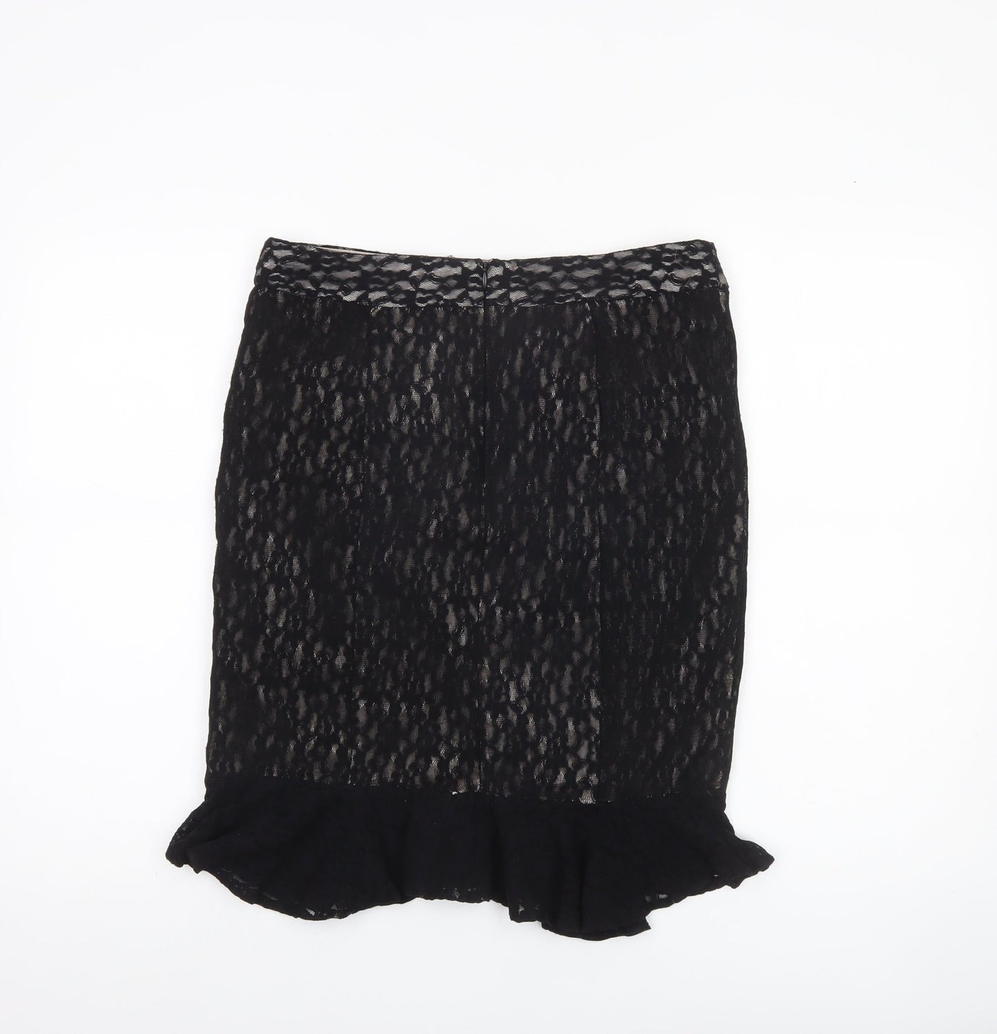 Edina Ronay Womens Black Size 12 Lace Pencil Skirt Ruffle Hem