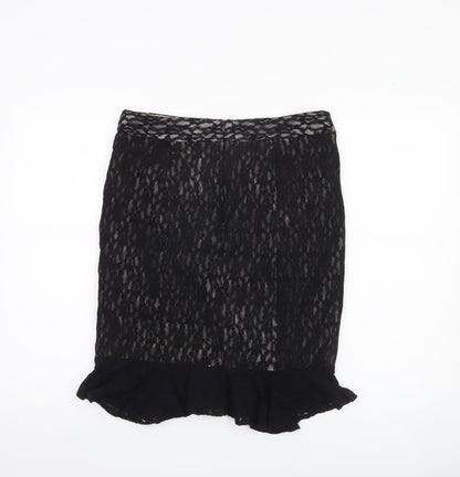 Edina Ronay Womens Black Size 12 Lace Pencil Skirt Ruffle Hem
