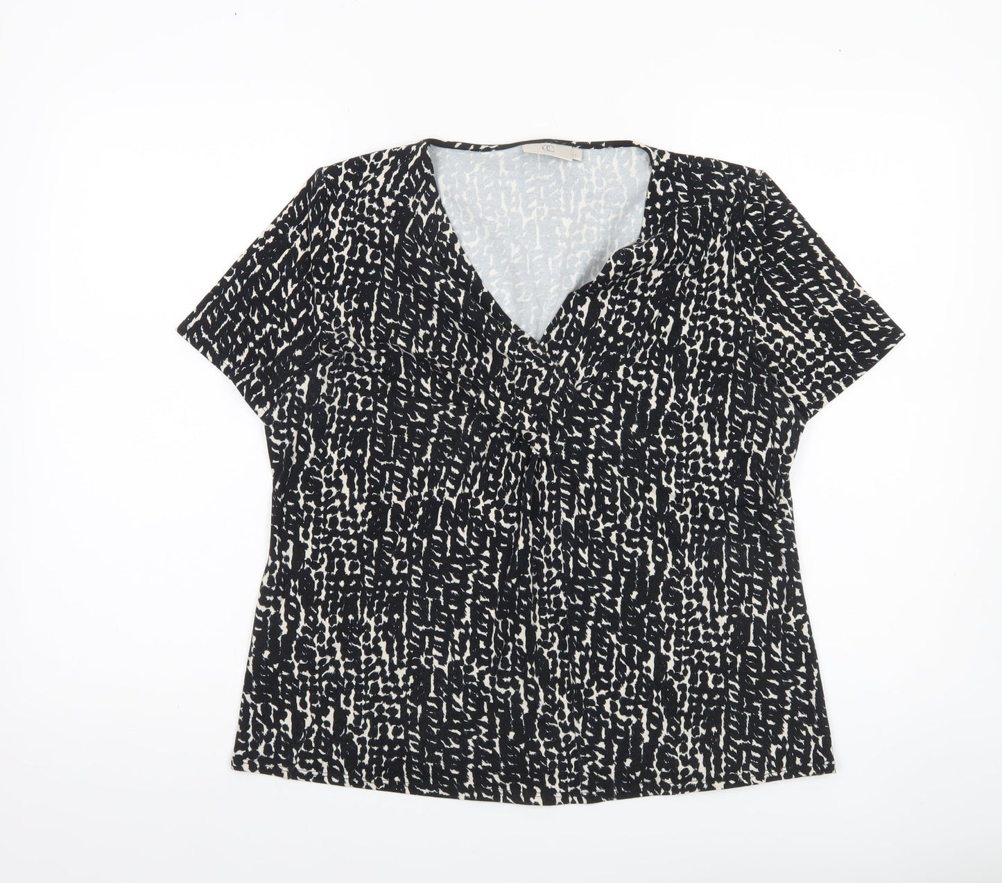 CC Women Black Animal Print V-Neck Tunic Blouse Size L