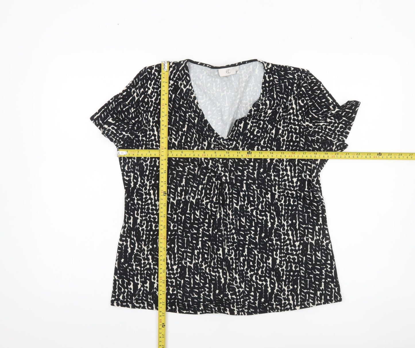 CC Women Black Animal Print V-Neck Tunic Blouse Size L