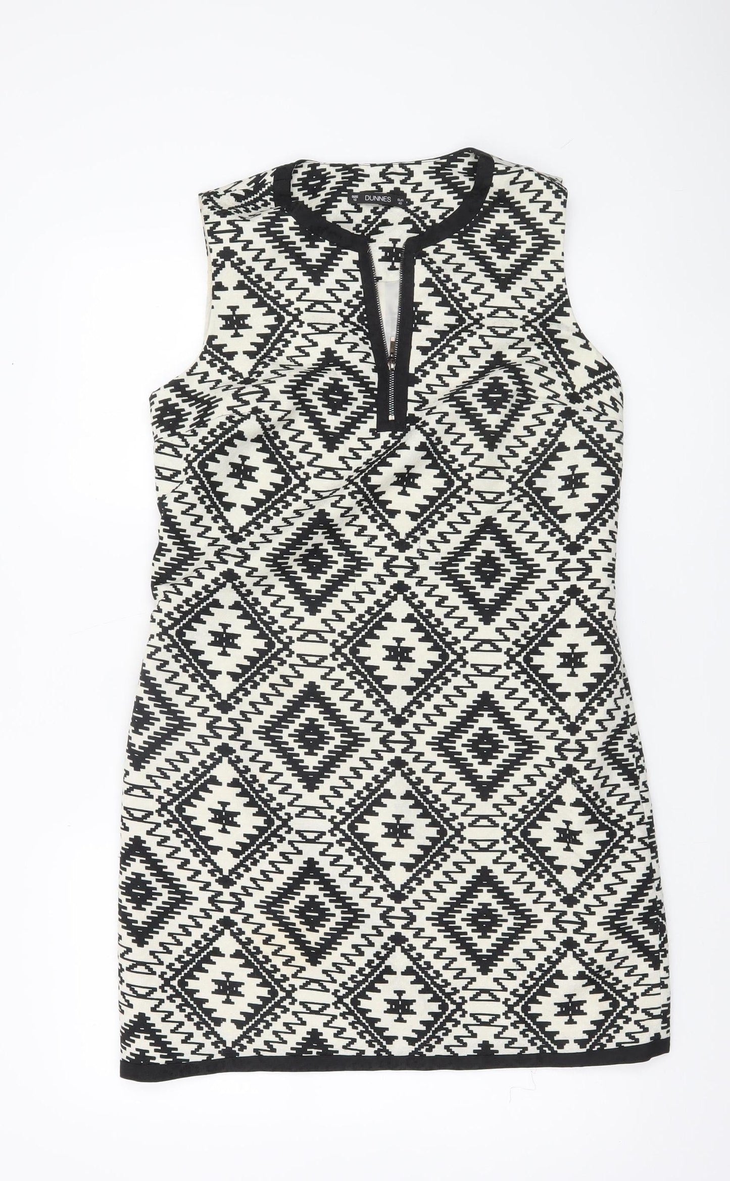 Dunnes Women’s Black Aztec Sheath Dress Size 12 Knee Length Sleeveless