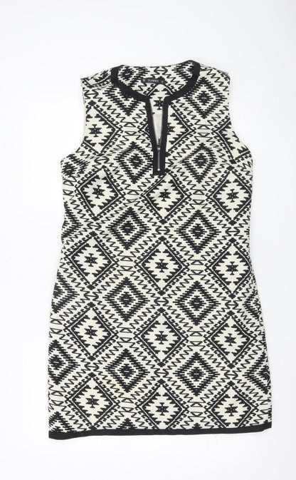 Dunnes Women’s Black Aztec Sheath Dress Size 12 Knee Length Sleeveless