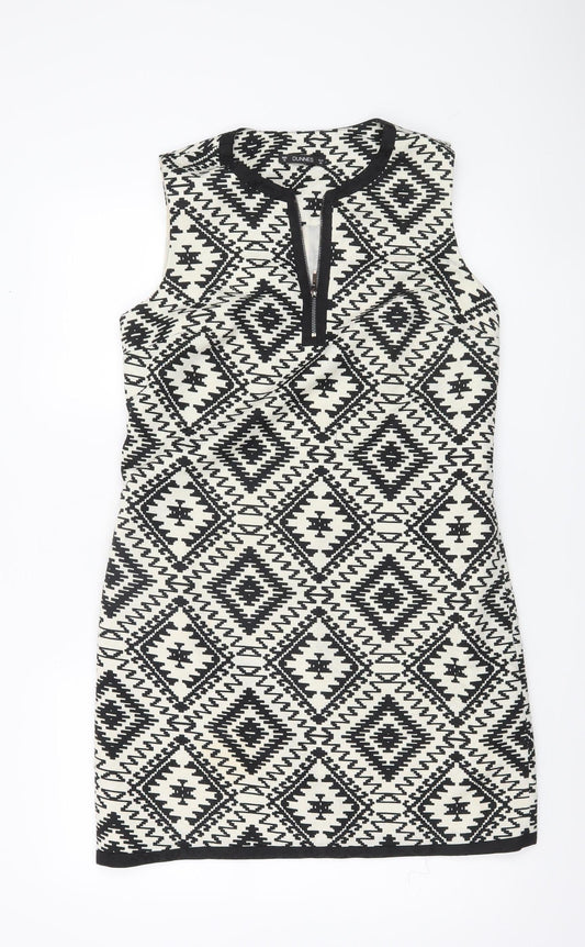 Dunnes Women’s Black Aztec Sheath Dress Size 12 Knee Length Sleeveless