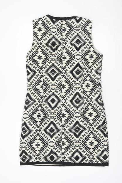 Dunnes Women’s Black Aztec Sheath Dress Size 12 Knee Length Sleeveless