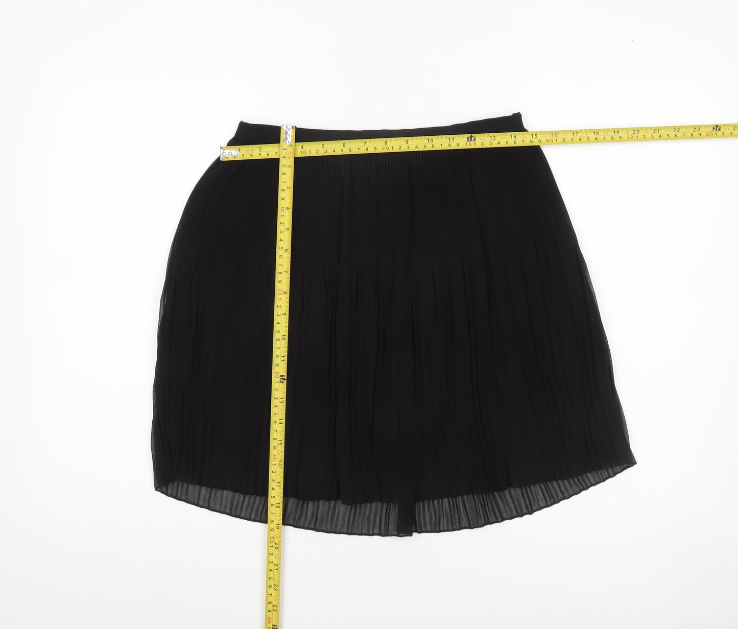 Zara Women Black Pleated Knee Length Skirt Size S Polyester