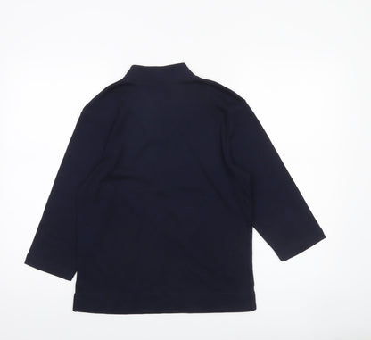 Poppy Womens Blue V-Neck 3/4 Sleeve Jersey Blouse Size 16