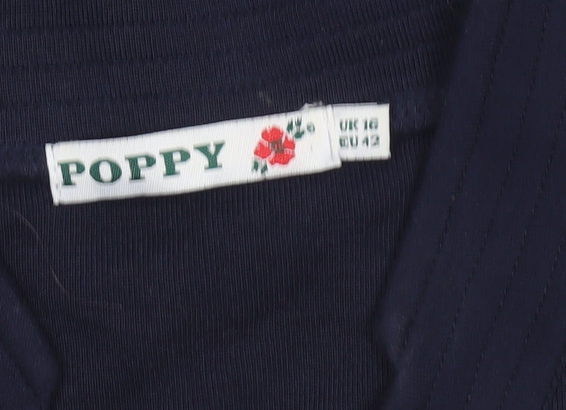 Poppy Womens Blue V-Neck 3/4 Sleeve Jersey Blouse Size 16