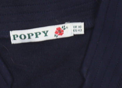 Poppy Womens Blue V-Neck 3/4 Sleeve Jersey Blouse Size 16
