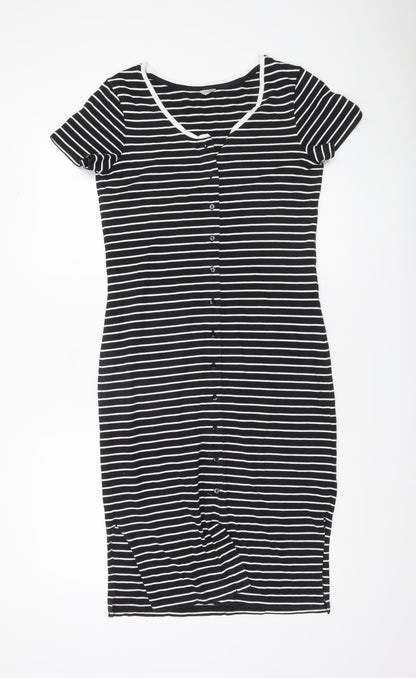 Jigsaw Women Black White Striped Cotton Pencil Dress XS