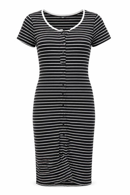 Jigsaw Women Black White Striped Cotton Pencil Dress XS