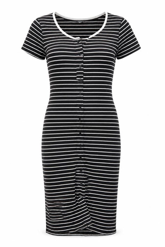 Jigsaw Women Black White Striped Cotton Pencil Dress XS