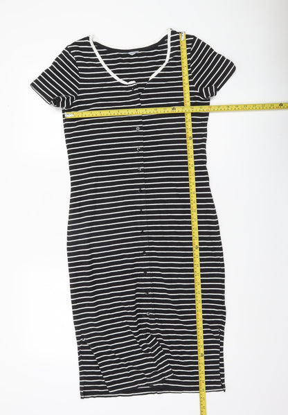Jigsaw Women Black White Striped Cotton Pencil Dress XS