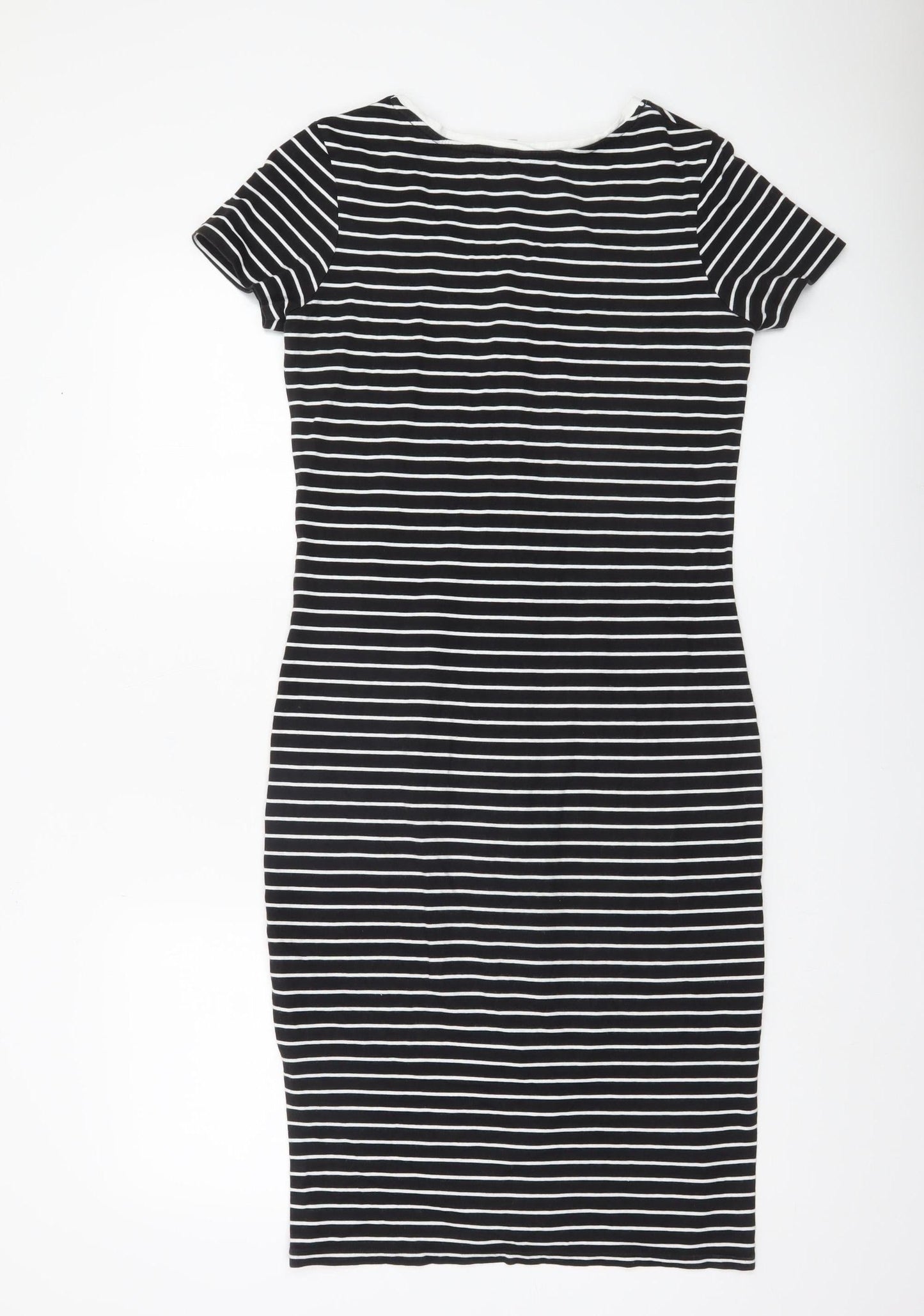Jigsaw Women Black White Striped Cotton Pencil Dress XS