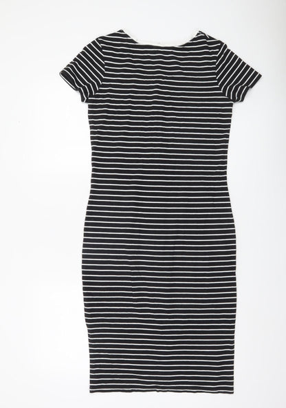 Jigsaw Women Black White Striped Cotton Pencil Dress XS