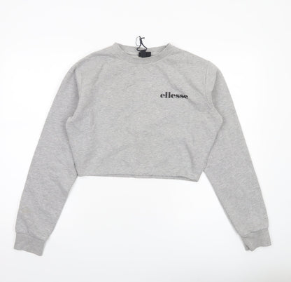 Ellesse Women’s Grey Cropped Sweatshirt UK 8 Logo Pullover
