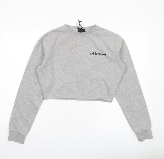 Ellesse Women’s Grey Cropped Sweatshirt UK 8 Logo Pullover