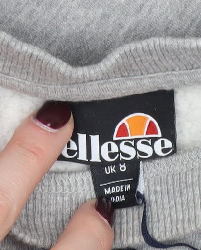 Ellesse Women’s Grey Cropped Sweatshirt UK 8 Logo Pullover