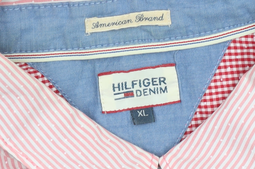 Hilfiger Denim Men's XL Pink Striped Button-Up Shirt Long Sleeve