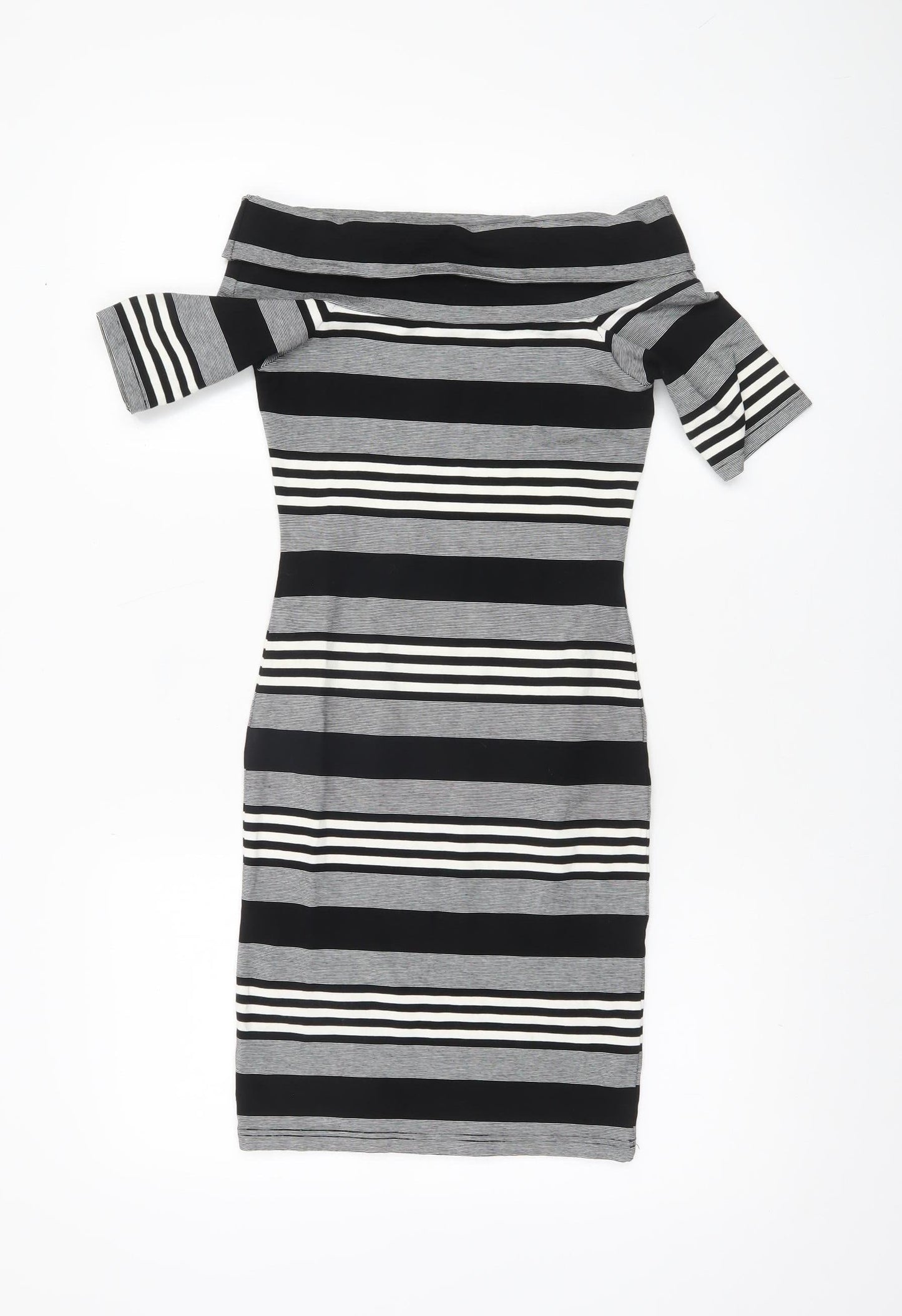 Miss Selfridge Women’s Black White Grey Striped Bodycon Dress Size 8