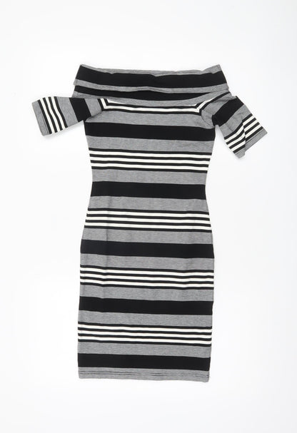 Miss Selfridge Women’s Black White Grey Striped Bodycon Dress Size 8