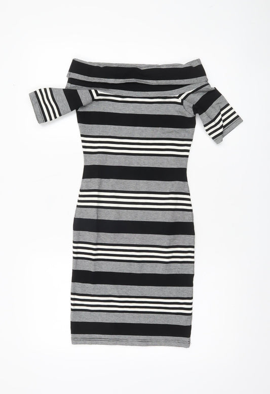 Miss Selfridge Women’s Black White Grey Striped Bodycon Dress Size 8