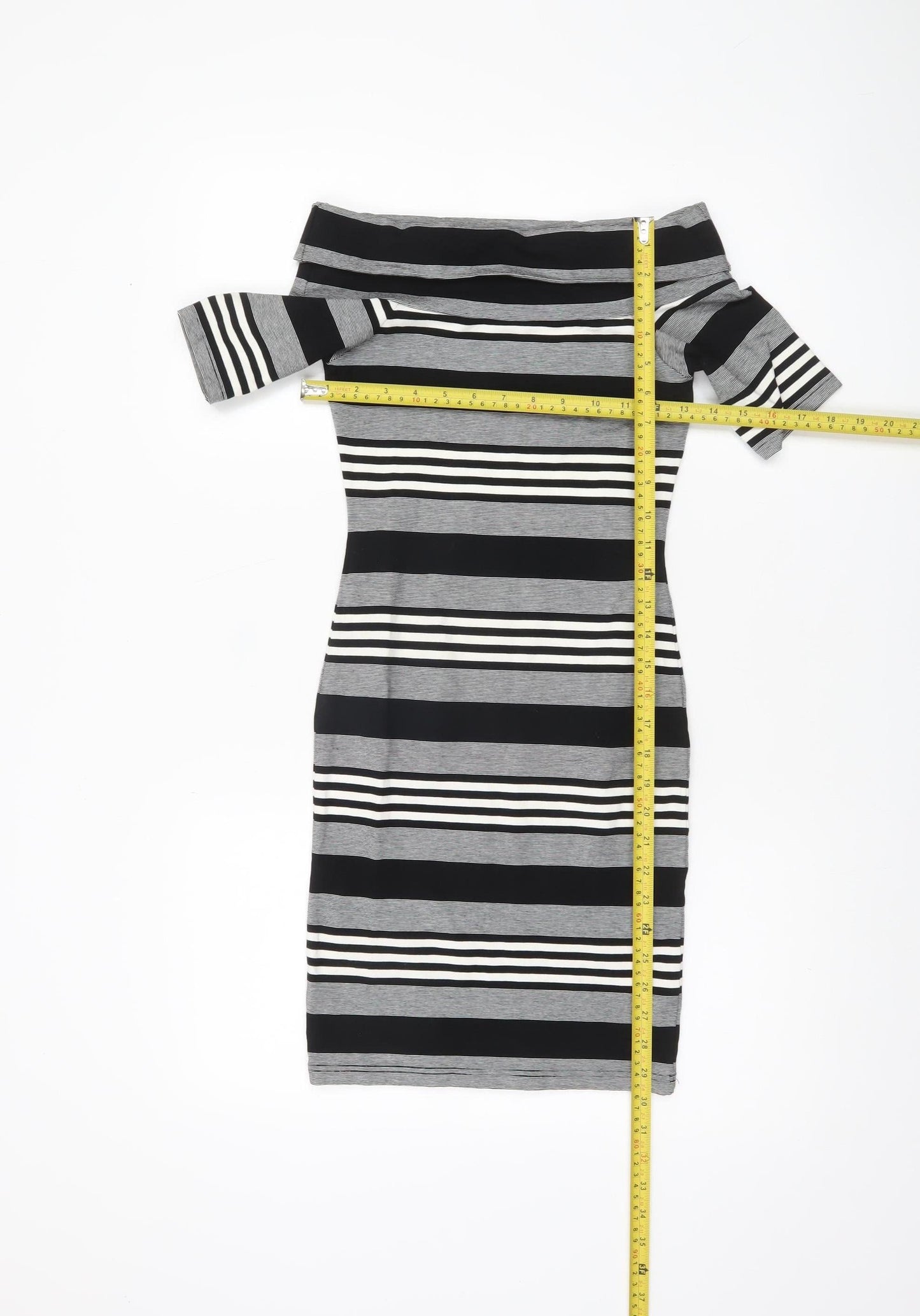 Miss Selfridge Women’s Black White Grey Striped Bodycon Dress Size 8