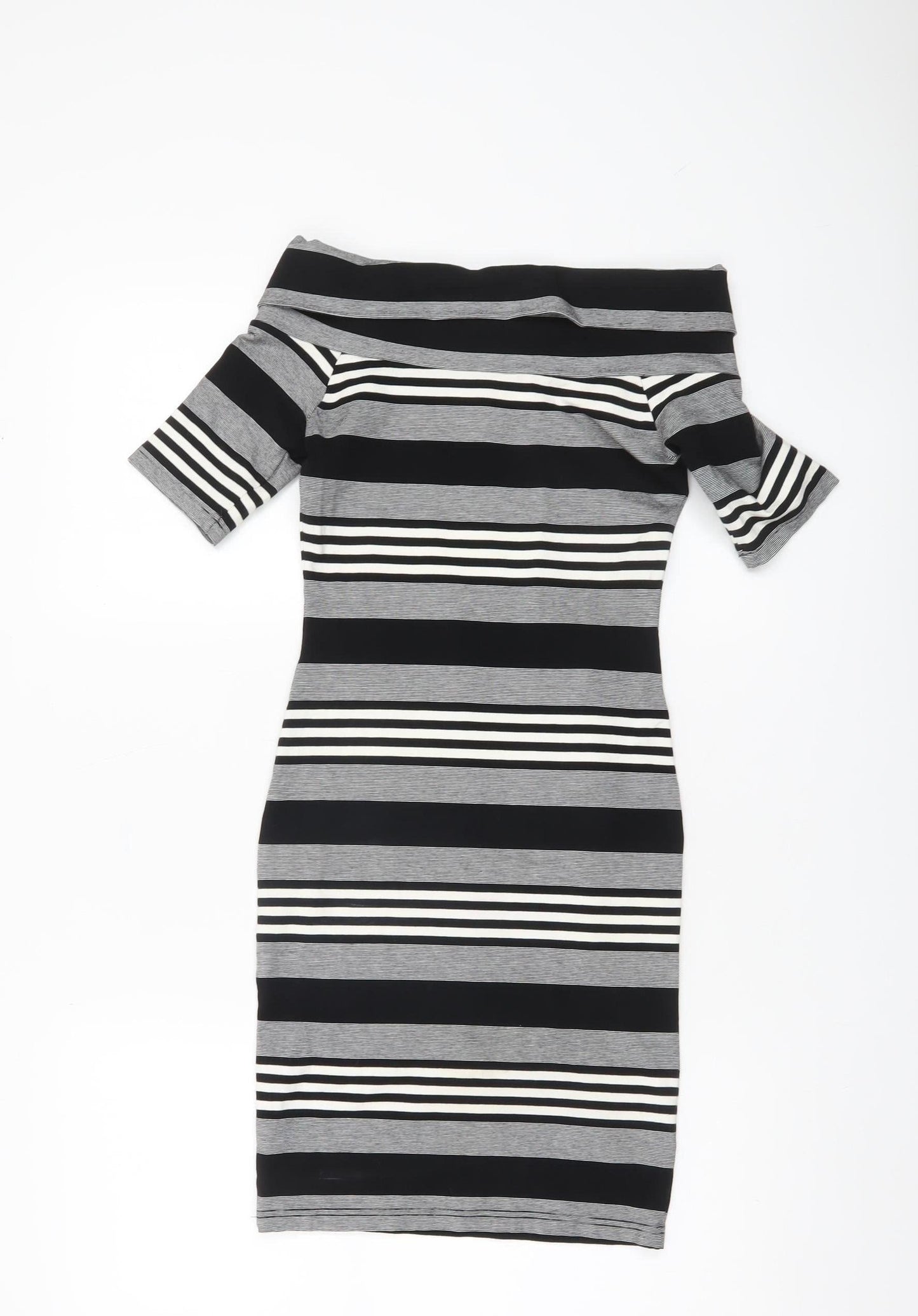 Miss Selfridge Women’s Black White Grey Striped Bodycon Dress Size 8