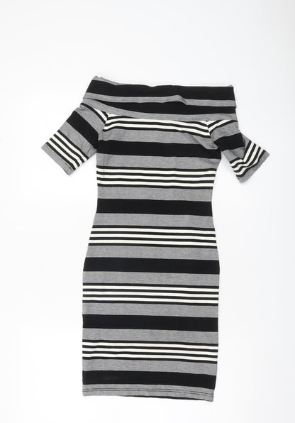 Miss Selfridge Women’s Black White Grey Striped Bodycon Dress Size 8