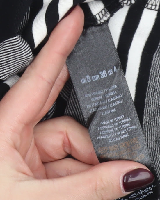 Miss Selfridge Women’s Black White Grey Striped Bodycon Dress Size 8