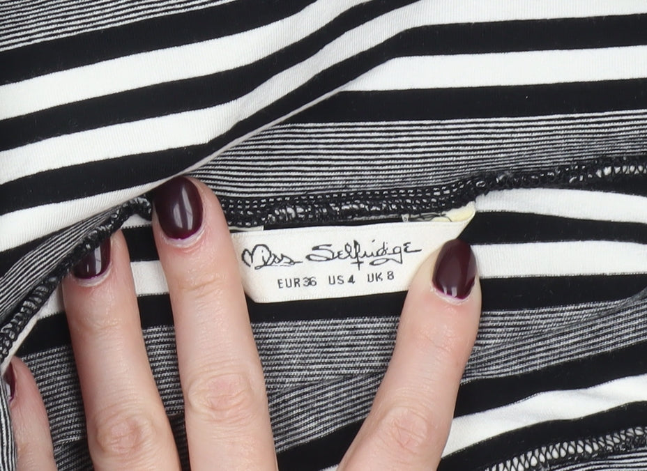 Miss Selfridge Women’s Black White Grey Striped Bodycon Dress Size 8