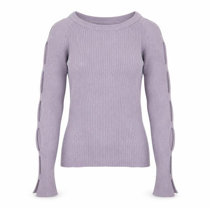 Women's Purple XS Ribbed Cut-Out Sleeve Slim Pullover Jumper