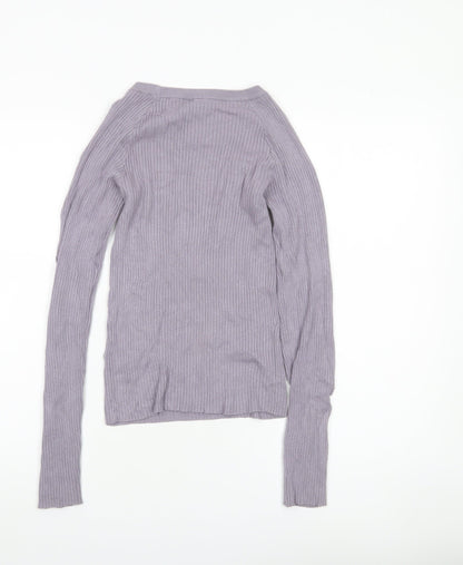 Women's Purple XS Ribbed Cut-Out Sleeve Slim Pullover Jumper
